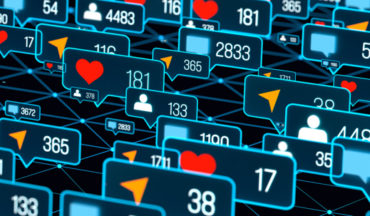 Close up user network with online activities, post, likes, emails, social media followers. stock photo